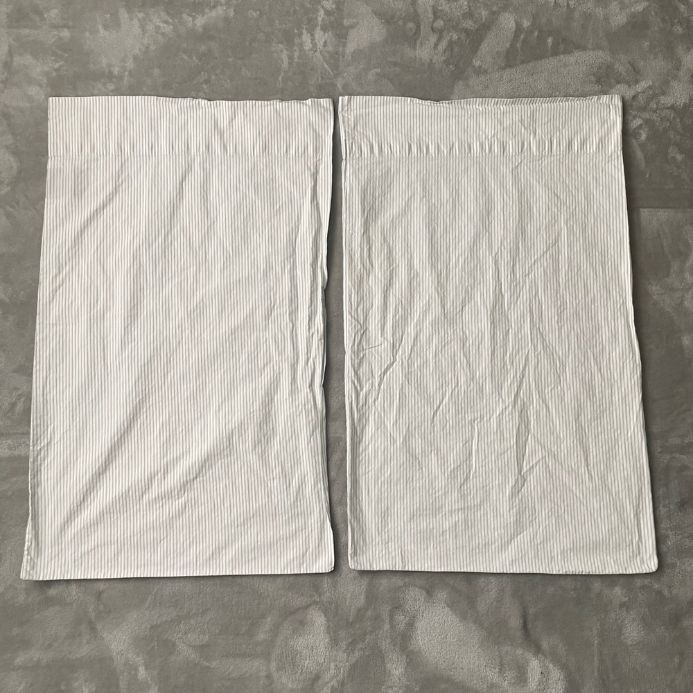 Lauren Ralph Lauren Pillowcase Set Standard Grey White Pinstripe Cotton Bedding